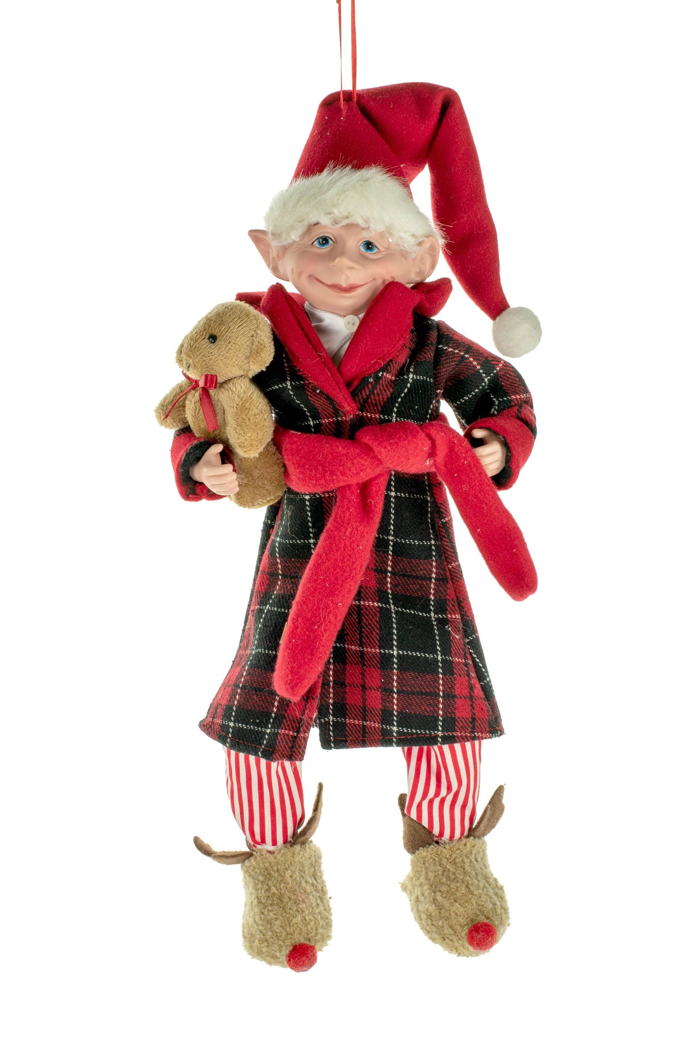 RED PLAID HANGING BEDTIME ELF 47CM