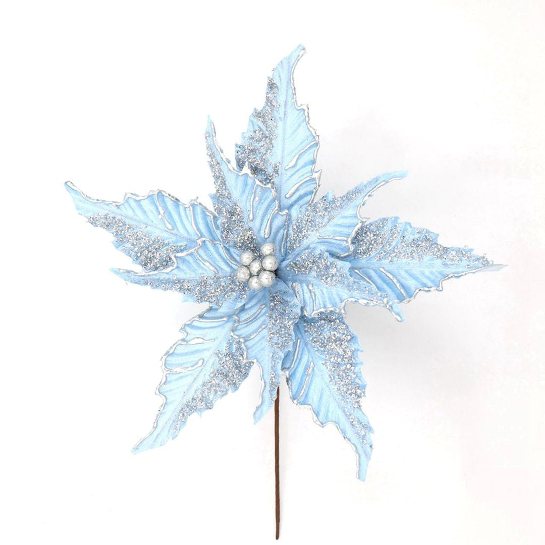 PASTEL BLUE GLITTER POINSETTIA