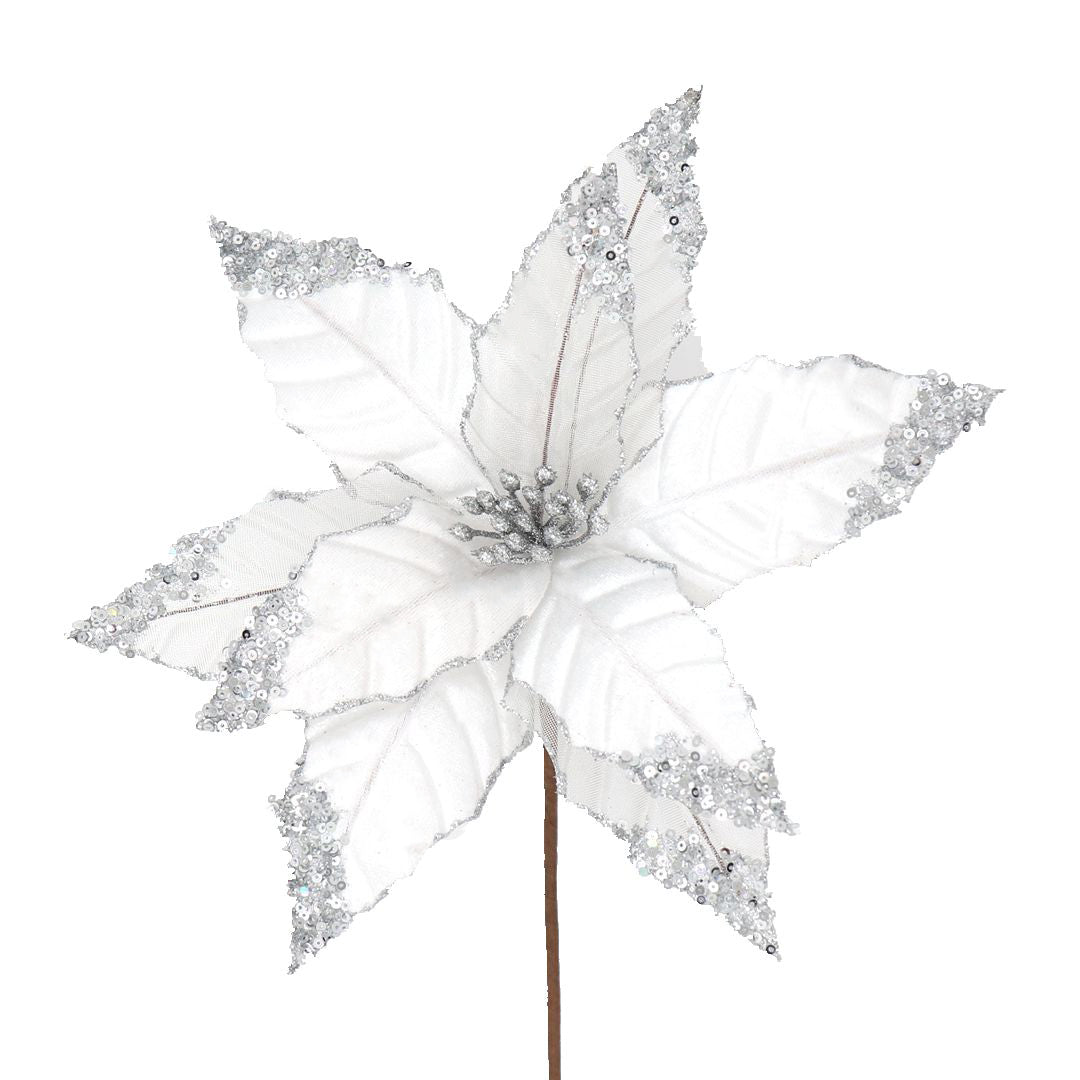 WHITE SILVER GLITTER POINSETTIA