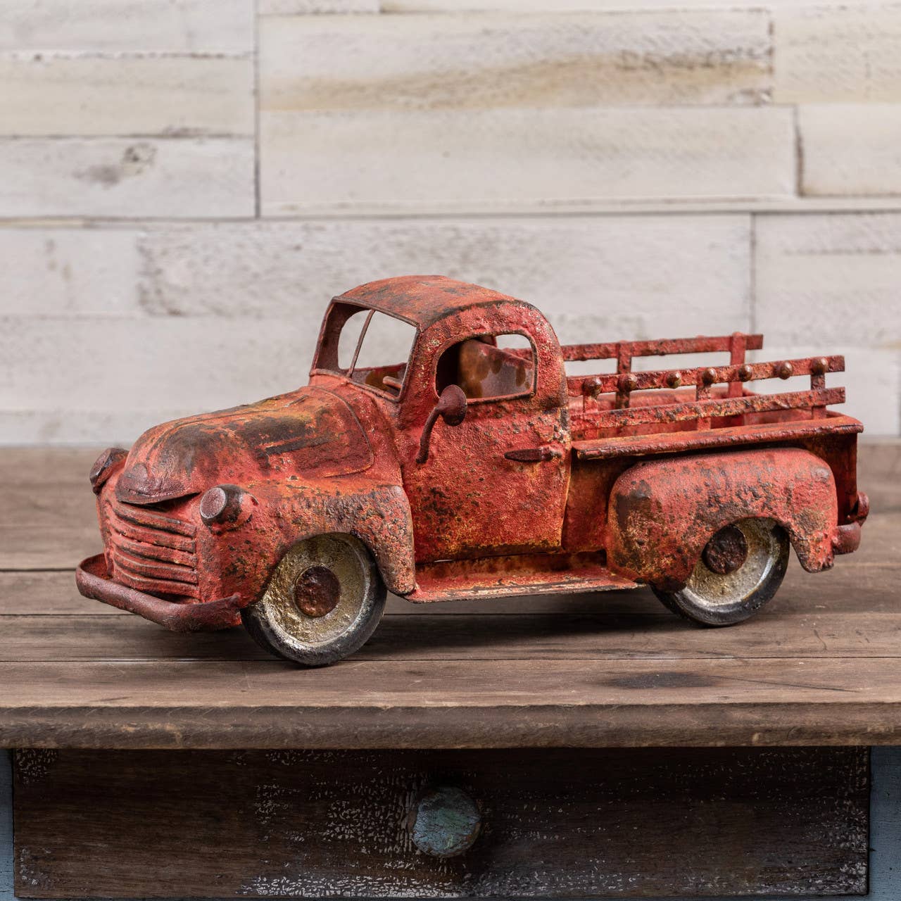 14" RED METAL RUSTED VINTAGE PICKUP-TRUCK