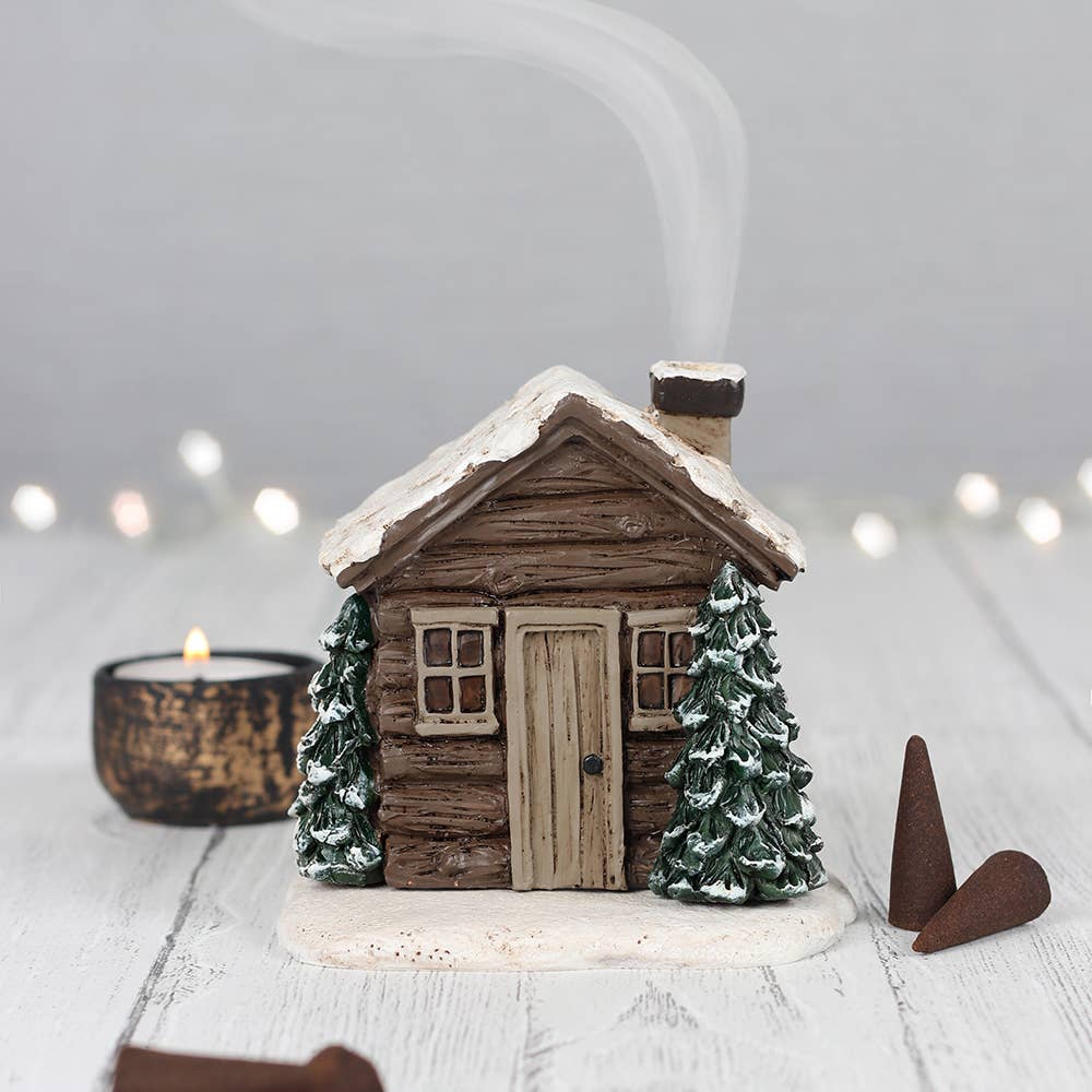 WINTER LOG CABIN INCENSE CONE BURNER