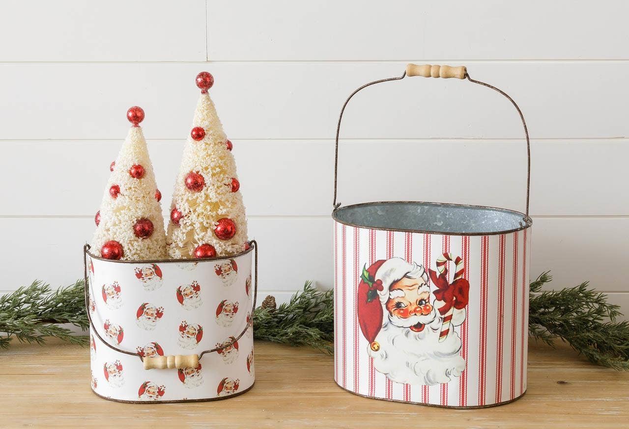 VINTAGE SANTA BUCKETS SET OF 2