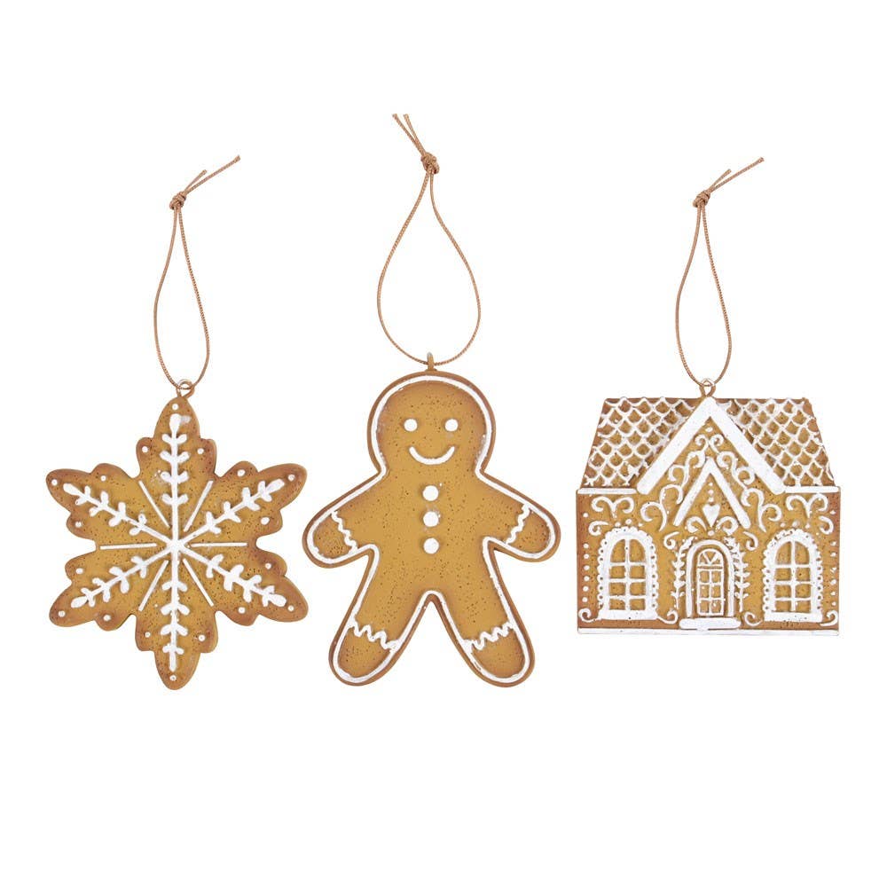 SET OF 3 GINGERBREAD HANGING ORNAMENTS