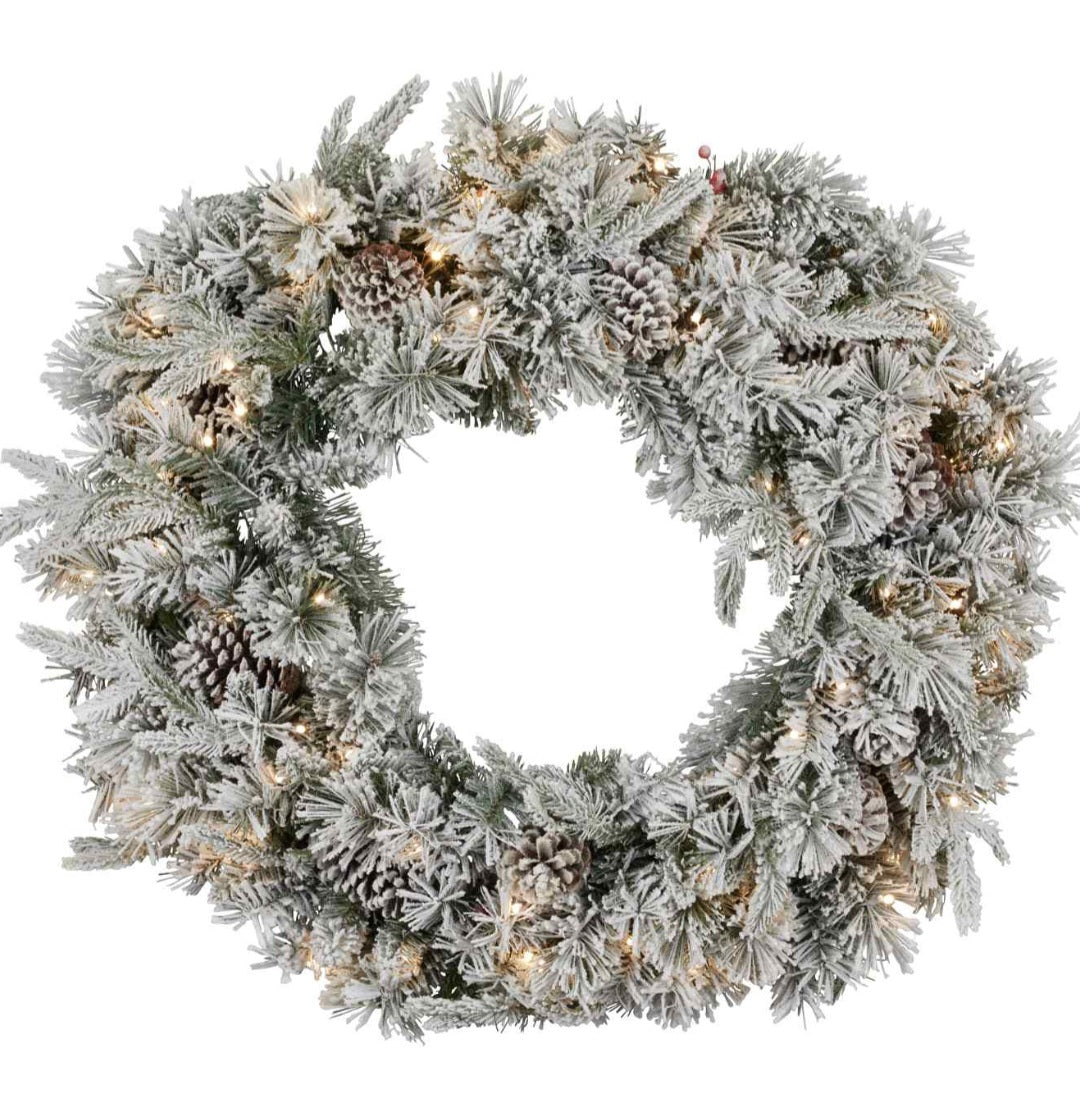 76CM LED SNOWY PINE/BERRY WREATH