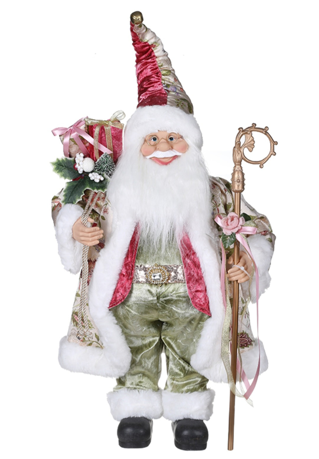 45CM PINK/SAGE GREEN SANTA