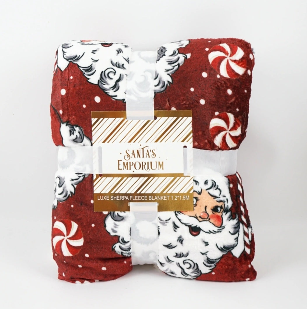 KIDS VINTAGE RED SANTA SHERPA BLANKET