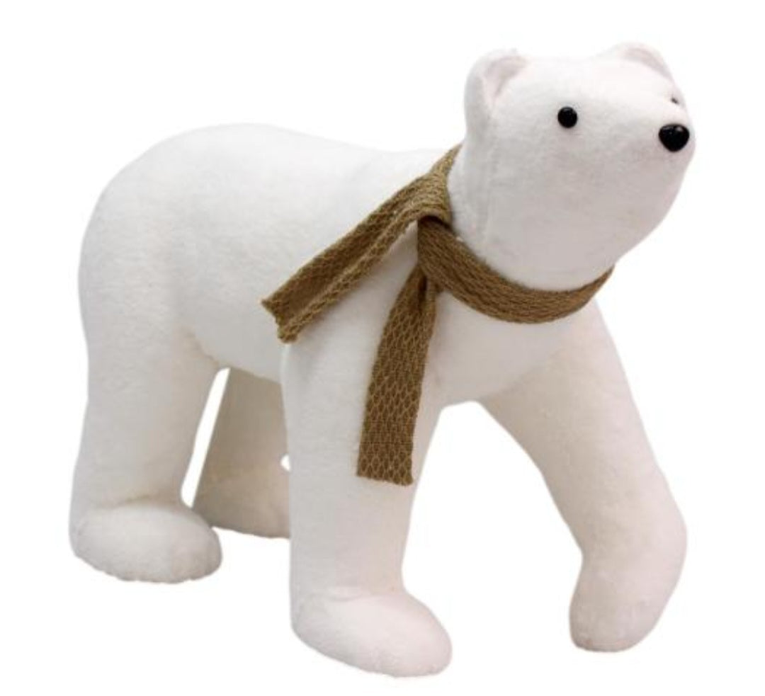 53CM WHITE WALKING BEAR GOLD SCARF