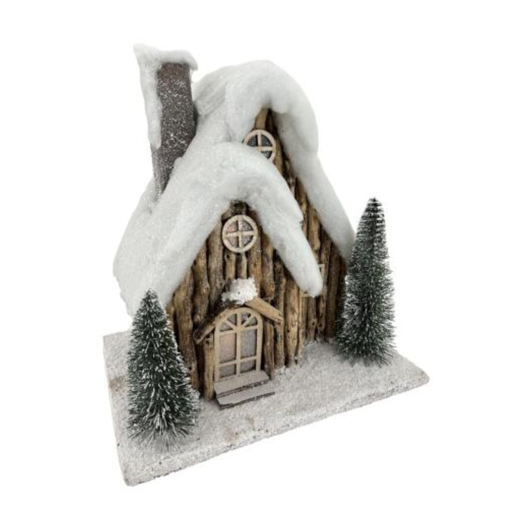 LRG SNOWY LOG CABIN
