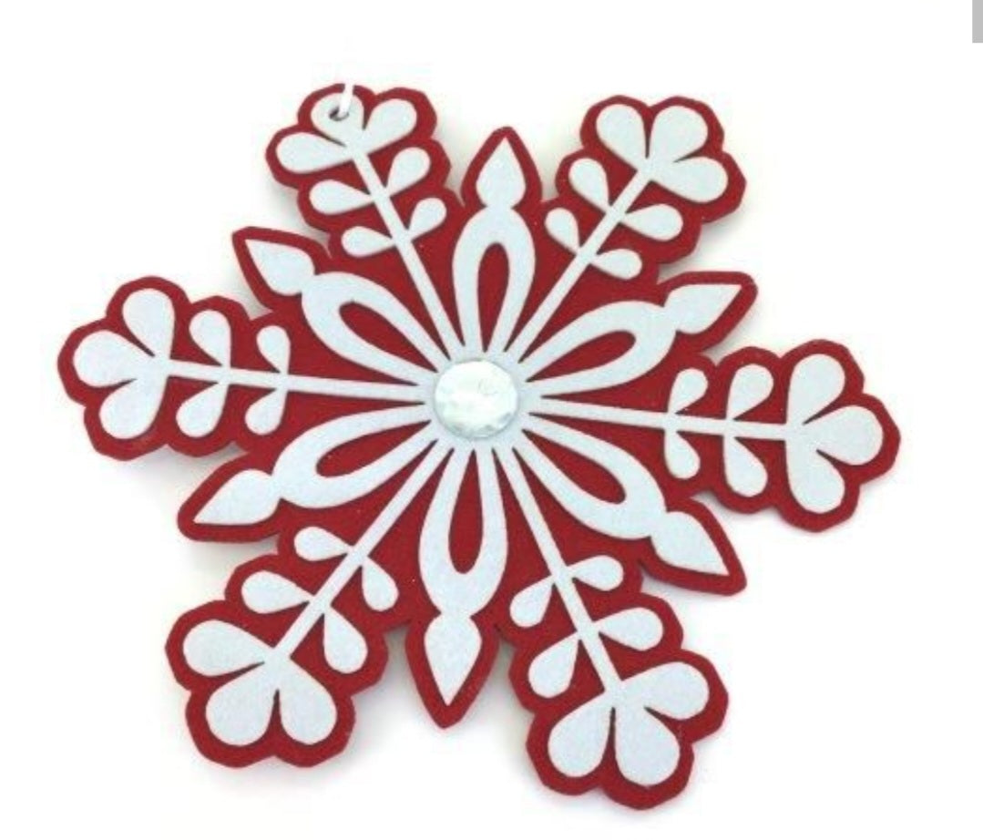 RED WHITE SNOWFLAKE HANGING