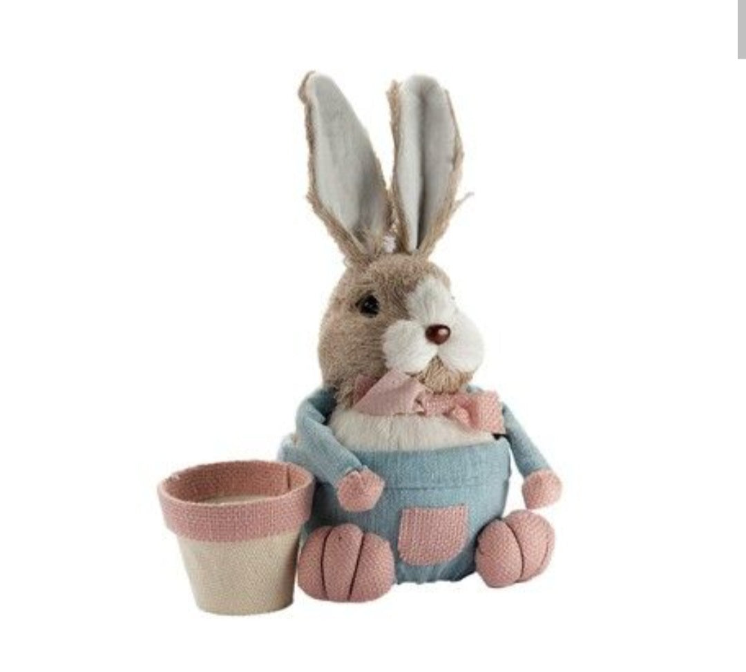 BLUE SITTING RABBIT WITH BASKET