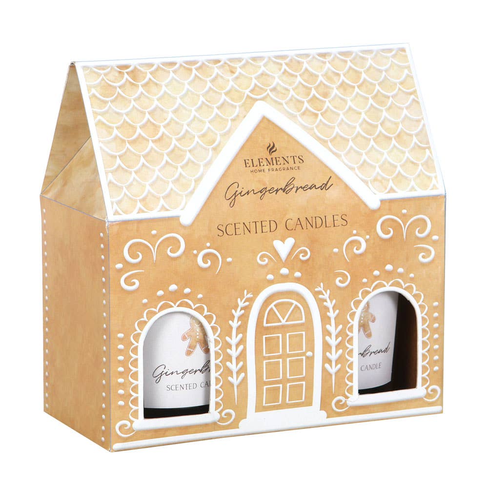 SET OF 2 GINGERBREAD HOUSE CANDLES