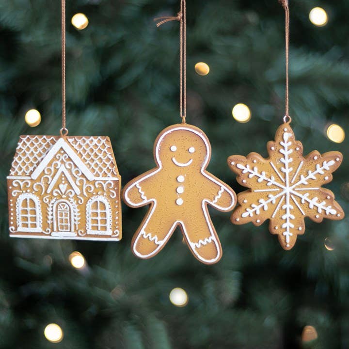 SET OF 3 GINGERBREAD HANGING ORNAMENTS