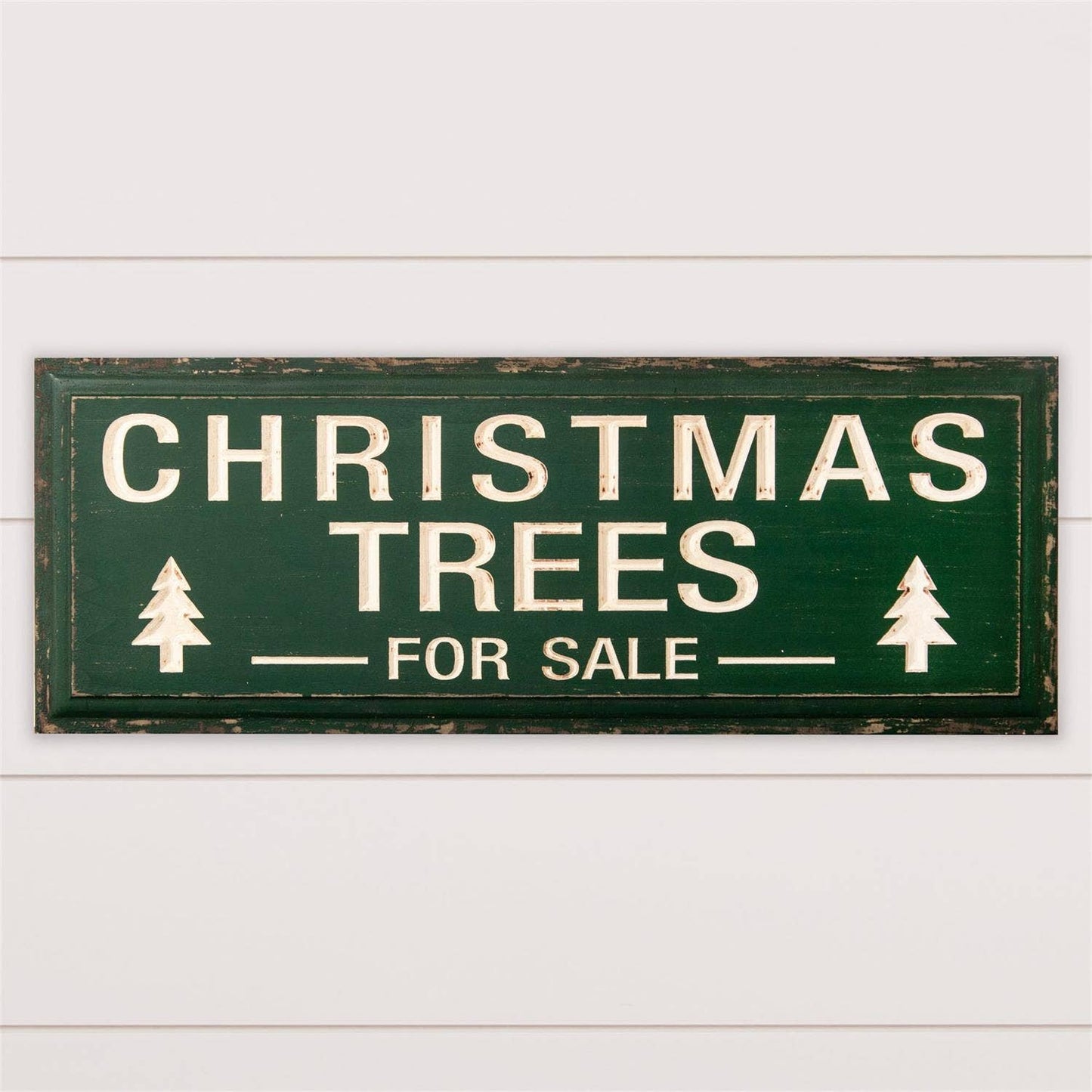 GREEN CARVED CHRISTMAS TREES SIGN