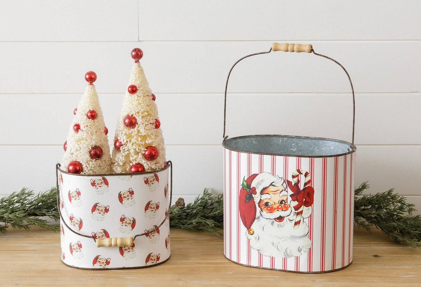 VINTAGE SANTA BUCKETS SET OF 2