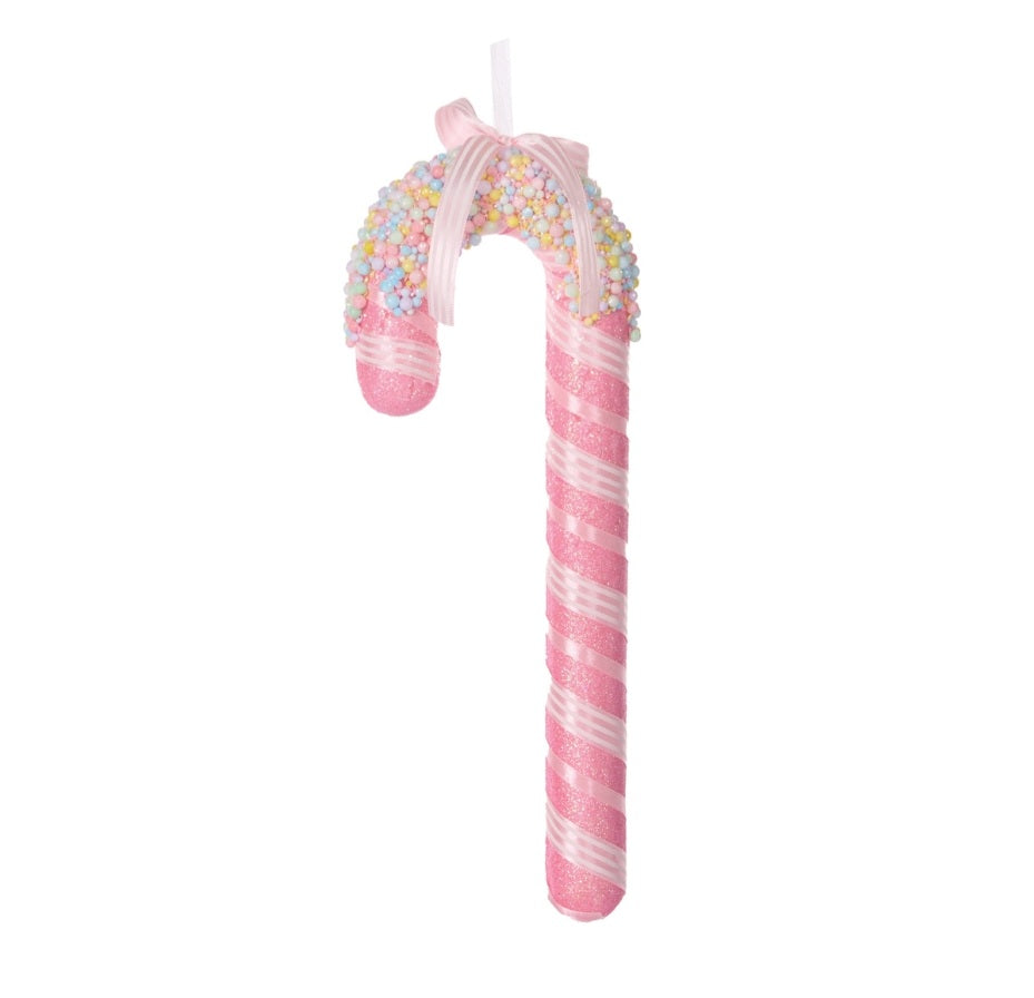 PRE ORDER LRG ICED SPRINKLE PINK CANDY CANE HANGING