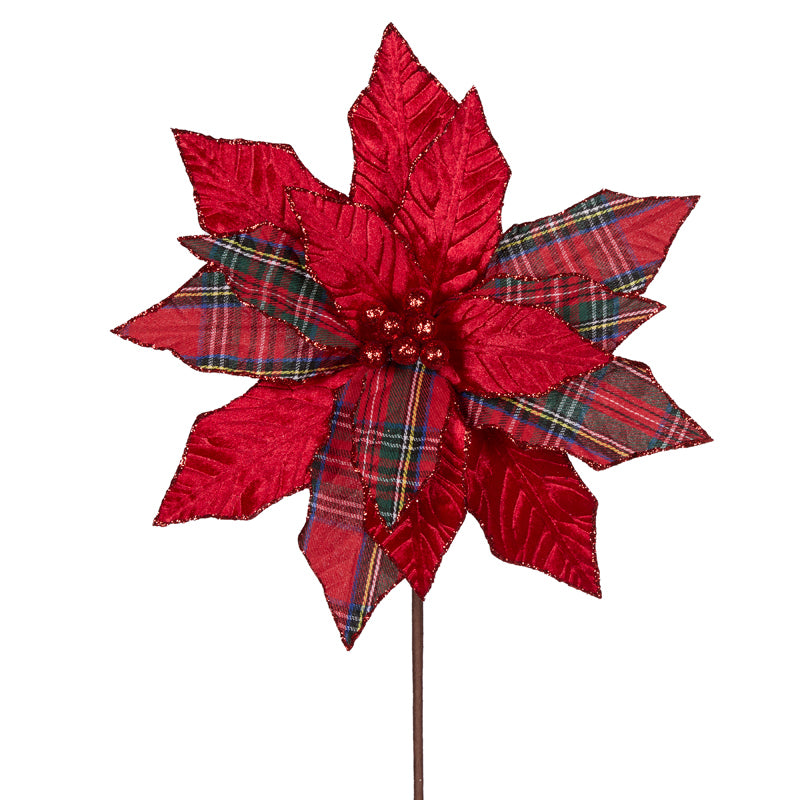 PRE ORDER RED GLITTERED TARTAN POINSETTIA