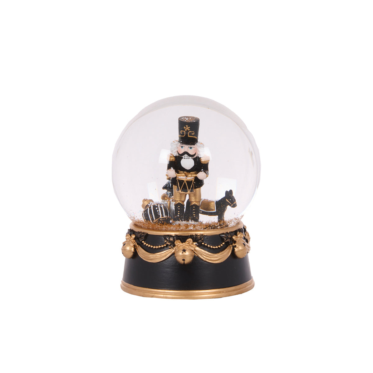 PRE ORDER 12CM MUSICAL BLACK AND GOLD NUTCRACKER SNOWGLOBE