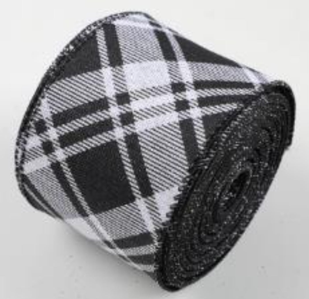 9.14M BLACK/WHITE PLAID RIBBON