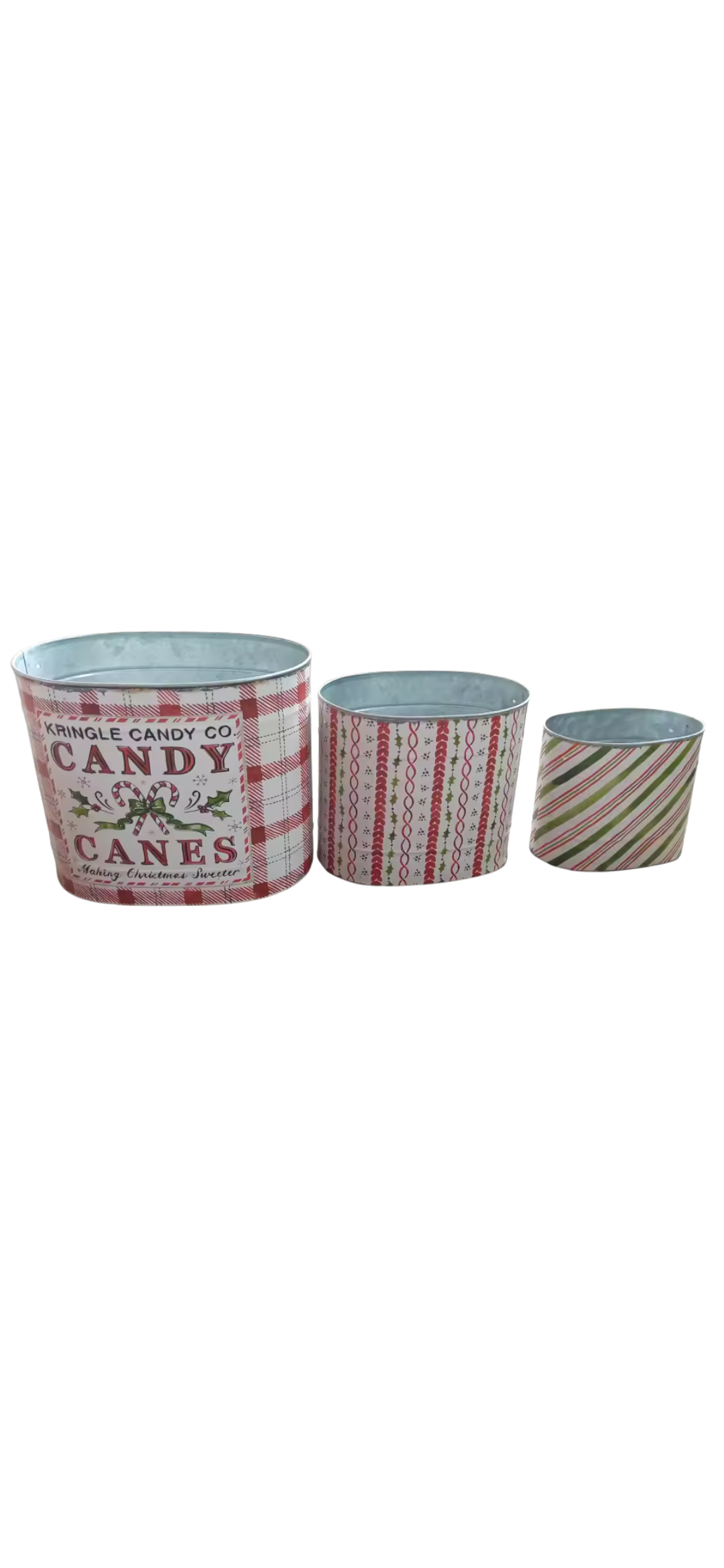 PRE ORDER S/3 CANDY CANE METAL BUCKETS