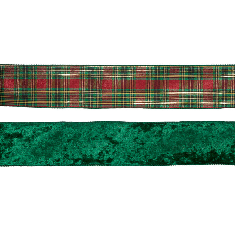 PRE ORDER DOUBLE - SIDED GREEN & TARTAN VELVET RIBBON