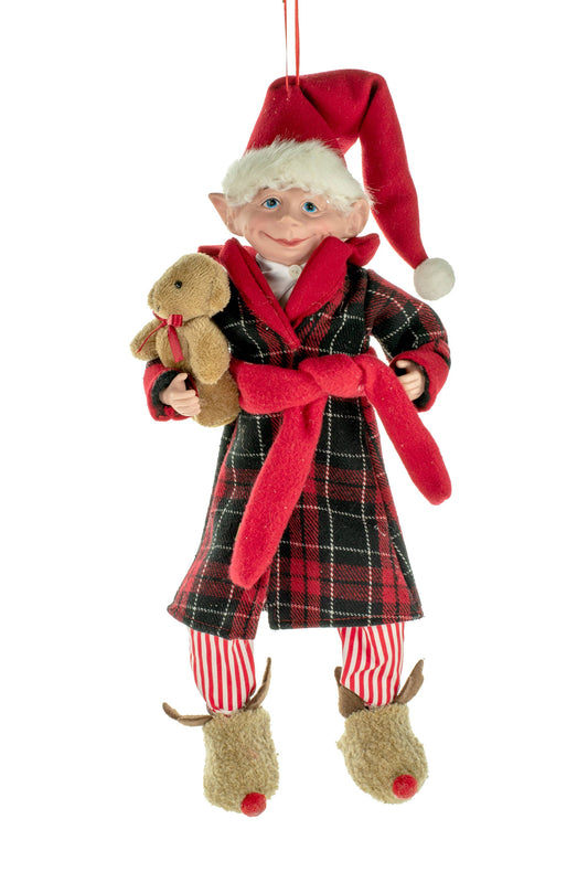 RED PLAID HANGING BEDTIME ELF 47CM