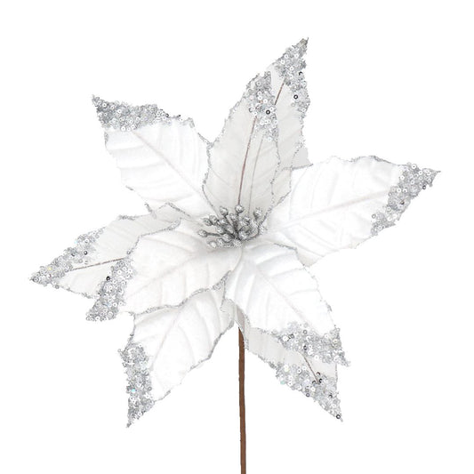 WHITE SILVER GLITTER POINSETTIA