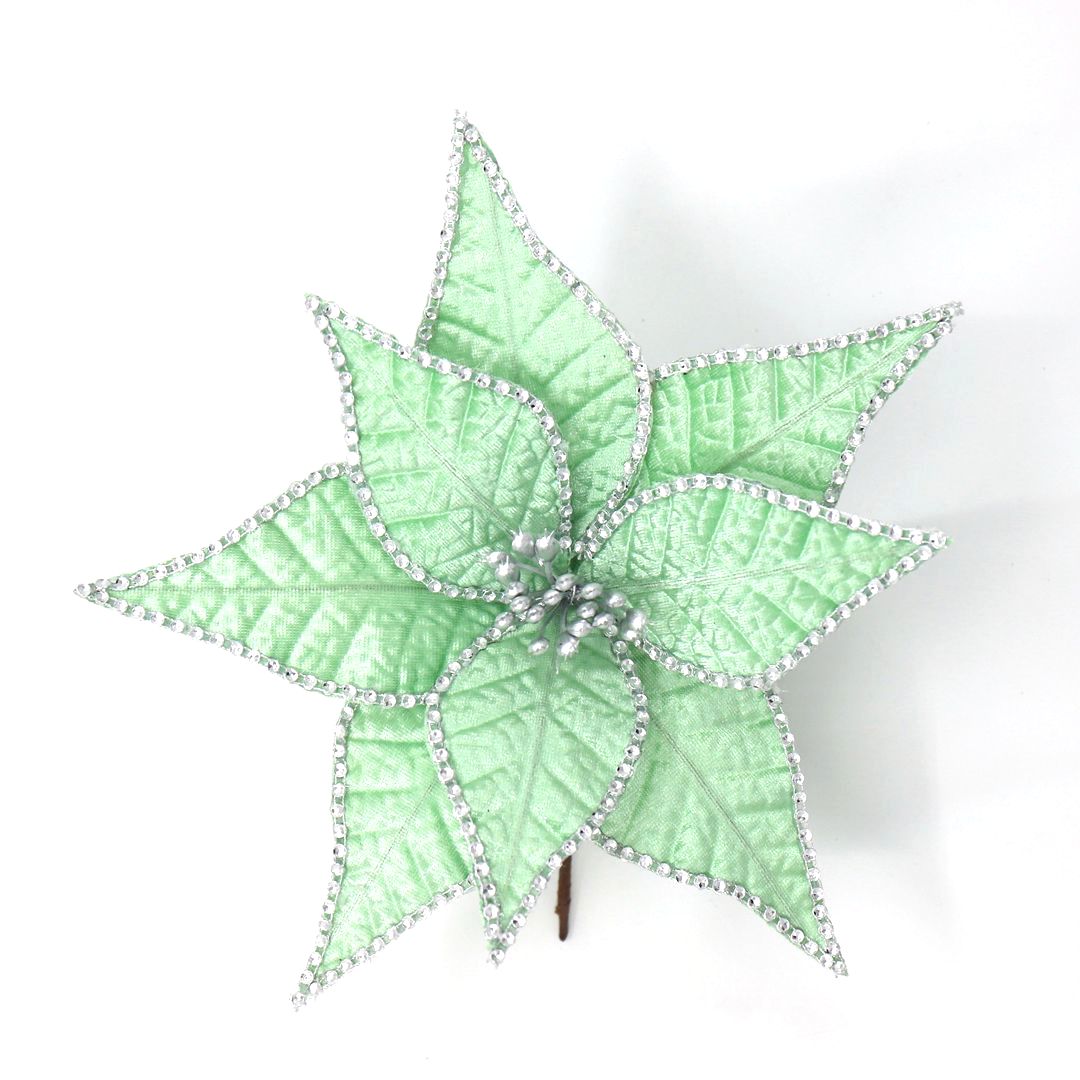 MINT GREEN SILVER TRIM POINSETTIA