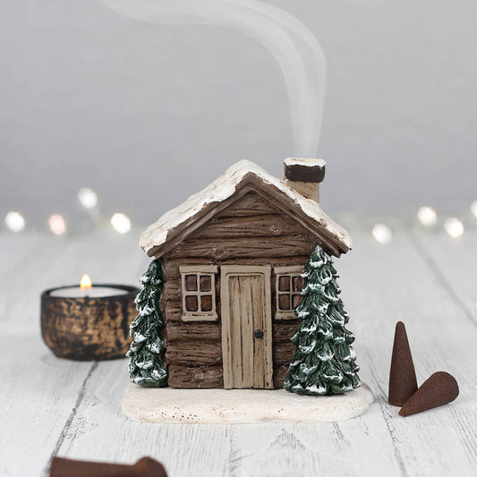 WINTER LOG CABIN INCENSE CONE BURNER