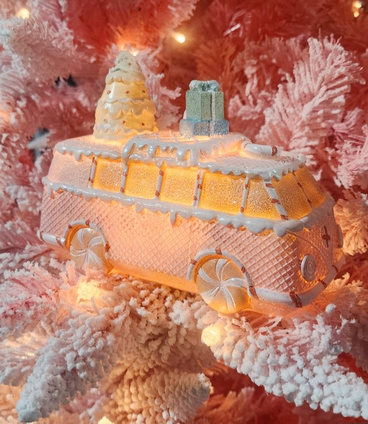 PINK GINGERBREAD BUS LIGHT UP – Santa's Emporium