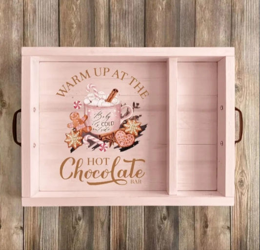 PRE ORDER PINK WOODEN HOT CHOCOLATE BAR SERVING TRAY