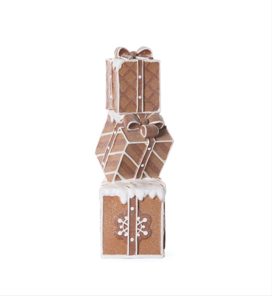 PRE ORDER 36CM PIPED GINGERBREAD PRESENT STACK