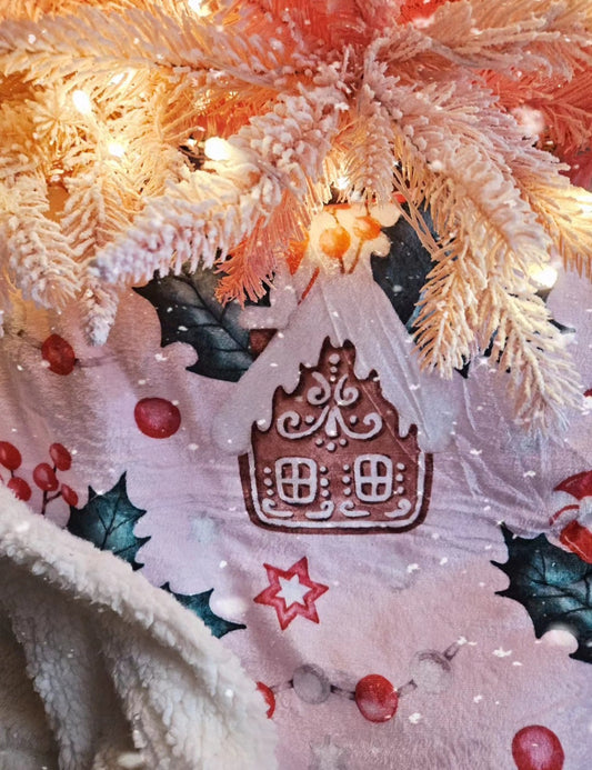 PASTEL PINK GINGERBREAD SHERPA BLANKET
