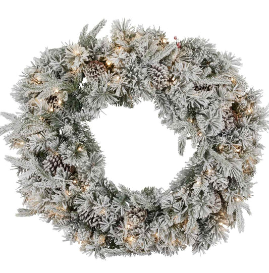 76CM LED SNOWY PINE/BERRY WREATH