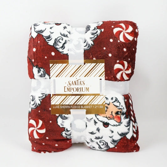 KIDS VINTAGE RED SANTA SHERPA BLANKET