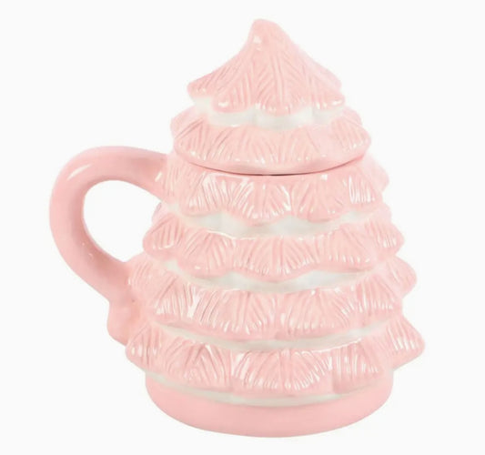PINK CHRISTMAS TREE LIDDED MUG