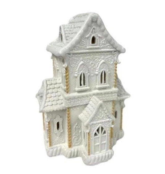 WHITE LED GINGERBREAD MANSION