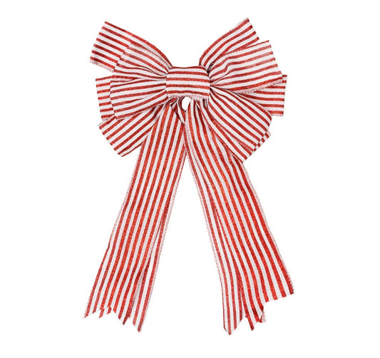 PRE MADE BOW 10 LOOPS RED & WHITE