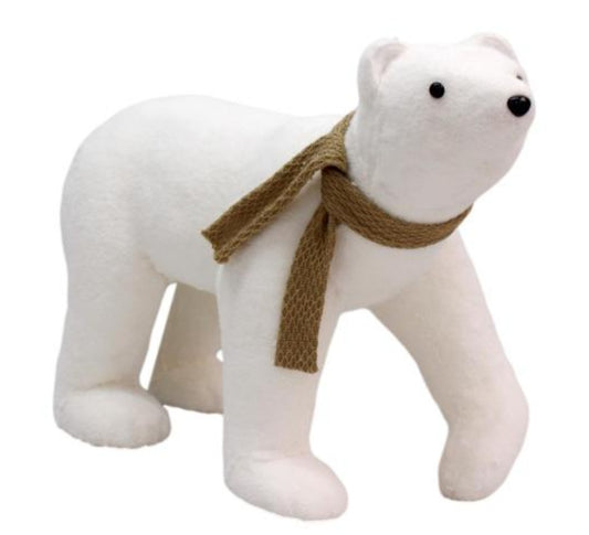 53CM WHITE WALKING BEAR GOLD SCARF
