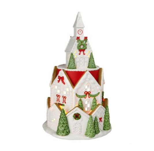 52CM ROUND RED ROOF VILLAGE