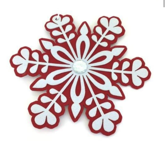 RED WHITE SNOWFLAKE HANGING
