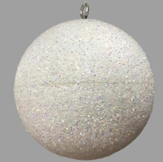 20CM WHITE GLITTER BALL HANGING