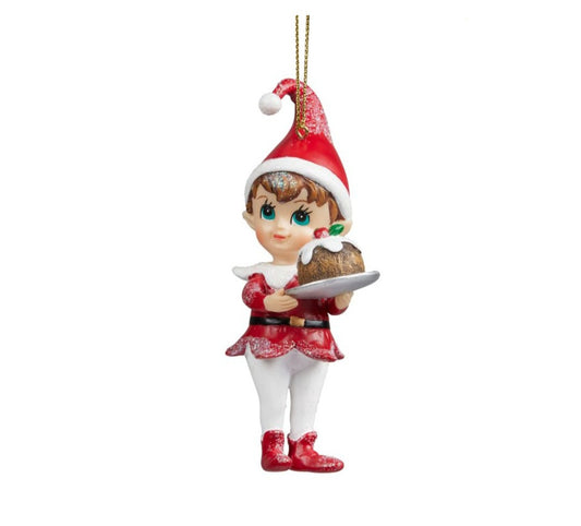 ELF WITH CHRISTMAS PUDDING HANGING