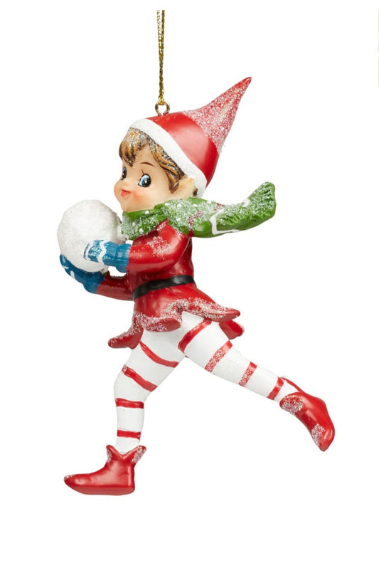 ELF WITH SNOW BALL HANGING