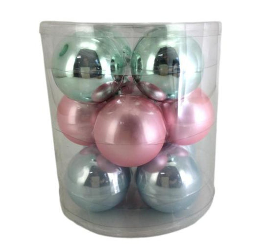 PINK BLUE MINT GLASS BALL TUB 8CM