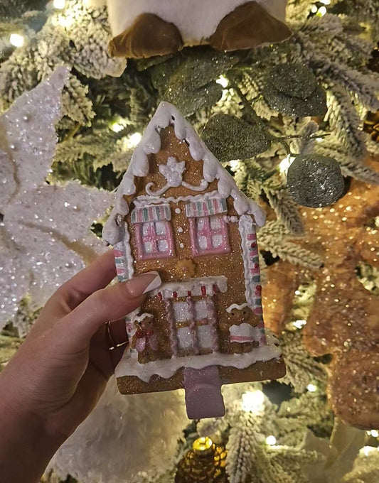 GINGERBREAD STOCKING HOLDER PINK