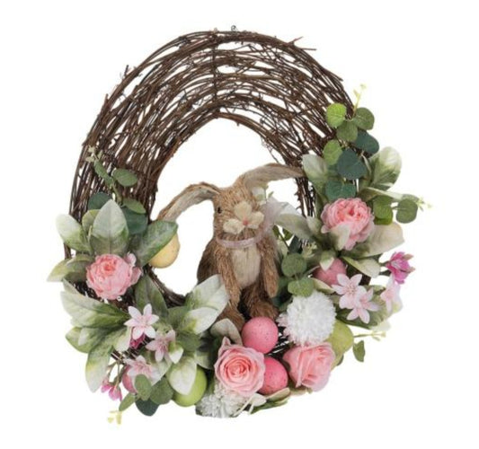PINK FLORAL BUNNY WREATH