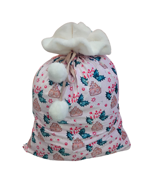 PINK GINGERBREAD SANTA SACK