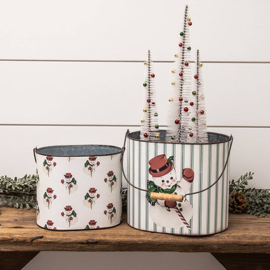 VINTAGE SNOWMAN BUCKETS (Set Of 02)