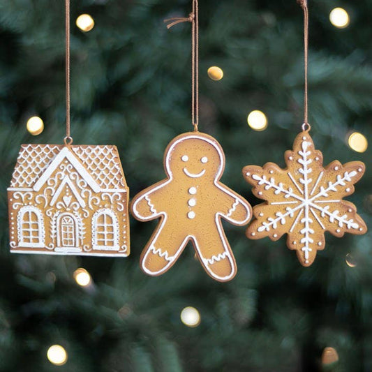 SET OF 3 GINGERBREAD HANGING ORNAMENTS