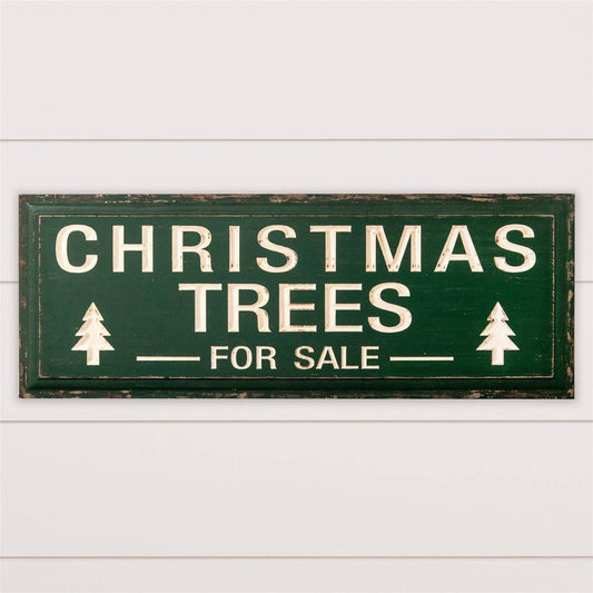 GREEN CARVED CHRISTMAS TREES SIGN